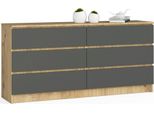 Akord Credenza 6 Cassetti In Rovere Artigianale E Grigio Grafite 160X40X77 Cm