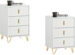 Sobuy Fbt115-L-Wx2 Set Di 2 Comodini Con 3 Cassetti Tavolino Da Divano Tavolino Da 2 Pezzi Tavolino Da Telefono Comodino Cassettiera Da Letto Bianco