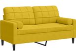 Divano A 2 Posti Con Cuscini Decorativi In Velluto Giallo 140 Cm