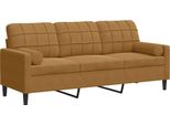 Vidaxl Divano A 3 Posti Con Cuscini Decorativi In Velluto Marrone 180 Cm