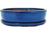 Ciotola Bonsai Con Piattino Gr. 5 -Blu - Ovale - Modello O7 - L 31Cm - P 24Cm - H 7,5 Cm