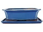 Ciotola Bonsai Con Piattino Gr. 5 -Blu - Quadrato - Modello G4 - L 31Cm - P 23Cm - H 9,5 Cm