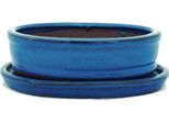 Ciotola Bonsai Con Piattino Gr. 2 - Blu - Ovale - Modello O7 - L 15,5 Cm - P 12 Cm - H 4,5 Cm