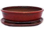 Ciotola Bonsai Con Piattino Gr. 5 - Rosso - Ovale - Modello O3 - L 31 Cm - P 24,5 Cm - H 8,5 Cm