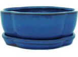 Ciotola Bonsai Con Piattino Gr. 1 - Blu - Haitang / Ovale - Modello I5 - L 12Cm - P 9,5 Cm - H 4,5 Cm