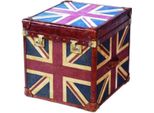 Casa Padrino Cassapanca Multicolore 60 X 60 X H. 60 Cm - Cassapanca In Vera Pelle Fatta A Mano Con Design Union Jack