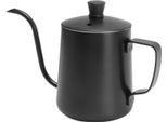 Caffettiera Con Beccuccio Lungo E Stretto, Acciaio Inox 304, Collo D'oca, 350 Ml, Nero, Con Coperchio
