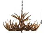 Lampadario, Design Moderno In Corno Di Resina, Dimmerabile E Compatibile Con I Led, Bracci 9X3 Color Antico, Luce Calda A Led