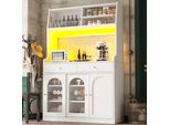 Mobile Da Cucina Sweiko, Mobile Alto, Vetrina, Mobile Buffet Con Ripiani Regolabili, Mobile Da Sala Da Pranzo Con 2 Cassetti, Credenza Con Illuminazione Led, Colori Di Luce Variabili, Bianco