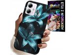 Custodia Per Motorola Moto G14 - Gigli Turchesi Fiori Custodia + Vetro
