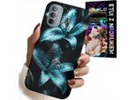 Custodia Per Motorola Moto G52 / G82 - Gigli Turchesi Fiori Custodia + Vetro