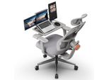 Newtral H003 Sedia Da Ufficio Ergonomica Con Esclusivo Supporto Lombare Adattivo, Poggiatesta Regolabile Grigio+Scrivania Rimovibile