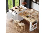 Flieks Tavolo Da Pranzo Allungabile Tavolo Bar, Tavolo Da Cucina Con 2 Cassetti E 4 Scomparti, Tavolo Da Sala Da Pranzo Con Spazio Di Archiviazione, Isola Da Cucina Multifunzionale, Bianco