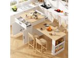 Tavolo Da Pranzo Allungabile Flieks, Tavolo Da Cucina Con 2 Cassetti E 2 Scomparti, Tavolo Da Sala Da Pranzo Con Spazio Di Archiviazione, Isola Da Cucina Multifunzionale, Bianco