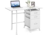 Costway Scrivania Pieghevole Per Computer Con 3 Cassetti E Rotelle, Scrivania Con Struttura In Metallo, Scrivania Salvaspazio Per Ufficio, Scrivania Pieghevole Per Piccoli Spazi, 105 X 50 X 75 Cm (Bianco)