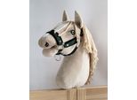 Cavezza Regolabile Per Cavallo Hobby Horse A3 Kaki Con Pelliccia Nera