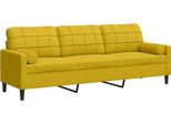 Vidaxl Divano 3 Posti Con Cuscini Decorativi Giallo 210 Cm In Velluto