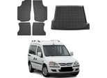 Set Tappetini E Fodera Bagagliaio Per Opel Combo 2001-2011 In Gomma Tpe Nero 5X