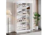 Fortuna Lai Moderno Mobile Scarpiera Con Specchio, 4 Scomparti Ribaltabili, Ripiano Regolabile Dietro Lo Specchio Destro, Ideale Per L'ingresso, Bianco, Dimensioni: L80/H147/P24 Cm (Codice Precedente: N657P20154449W)
