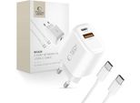 Tech-Protect Nca20 Pd 20W Qc3.0 Caricatore Usb-A / Usb-C + Cavo Usb-C / Usb-C 100Cm - Bianco
