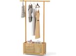 Appendiabiti Costway Con Cestino In Rattan Pe E Rotelle, Appendiabiti In Bambù, Appendiabiti A Binario 2 In 1, Natura