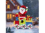 Costway Led Babbo Natale Su Un Treno, Decorazione Natalizia Di 120 Cm Con 133 Led Bianchi Caldi E Freddi, , Figura Natalizia, Illuminazione Natalizia