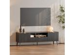 Mobile Tv 'Nand' Con Cassetto E 2 Ante Scanalate 160 X 40 X 51 Cm Nero