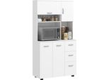 Homcom Mobile Da Cucina, Mobile Alto Con 3 Cassetti, Ripiani Regolabili, Buffet Da Cucina Con Ripiano Per Microonde, Per Soggiorno, Sala Da Pranzo, Bianco