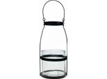 Lanterna In Vetro Con Manico In Metallo Portacandele Decorativo Nero H25Cm