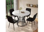 Set Da Pranzo Flieks, Tavolo Da Pranzo Con 4 Sedie, Tavolo Rotondo 100X75 Cm, Tavolo Per Sala Da Pranzo Soggiorno, Sedie Imbottite Con Seduta In Velluto, Nero