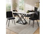Set Da Pranzo Flieks 5 Pezzi, Tavolo Da Pranzo Allungabile Per 4 Persone, 120-160X80X76Cm, Tavolo Da Pranzo Con Motivo In Marmo Bianco, Sedie Imbottite In Velluto, Bianco+Nero