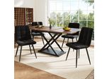 Set Da Pranzo Flieks 5 Pezzi, Tavolo Da Pranzo Allungabile Per 4 Persone, 120-160X80X76Cm, Tavolo Da Pranzo Color Noce, Sedie Imbottite In Velluto, Noce+Nero