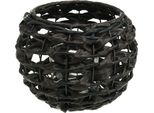 Lanterna Intrecciata Nero Marrone, Vaso Portacandele In Rattan Per La Decorazione Di Esterni E Balconi Ø23Cm H18Cm