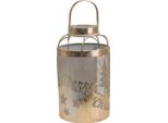 Lanterna Vintage "Merry Christmas"" Portacandele Ø19Cm H34Cm Decorazione Natalizia In Ottone Anticato"
