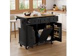 Carrello Di Servizio A Isola Merax Con Piano Di Lavoro Estensibile, Cassetti E Anta, Carrello Da Cucina Su Rotelle, Mobile Da Cucina, Nero