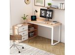 Scrivania Merax, Scrivania Per Ufficio Con 3 Cassetti, 2 Vani A Giorno, Scrivania Per Computer, Scrivania, Tavolo Da Lavoro, 147 X 100 X 75 Cm, Natura