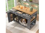 Carrello Da Cucina Flieks Con 3 Cassetti E Scomparti Aperti, Carrello Da Cucina Con Area Per Animali Domestici, 120X60X90 Cm, Grigio
