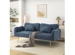 Divano Merax A Due Posti Con Funzione Letto, Divano Letto Con Schienale Regolabile, Design A Nuvola, Piedini In Metallo, Contenitore Integrato, Blu-Grigio