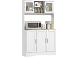 Homcom Mobile Da Cucina A Colonna Con Piano Di Lavoro Mobile Buffet Con Ripiani Regolabili, 5 Ante, Dispensa Con Ante In Vetro, Design Scandinavo, Bianco