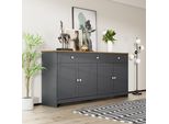 Cassettiera Merax A Tre Cassetti E Quattro Ante, Credenza In Stile Country, Credenza Mobile Da Soggiorno, 160X75X37Cm, Antracite