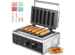 VEVOR Kommerzieller Waffeleisen, 6-teilig, 1500 W Waffeleisen, antihaftbeschichtetes Edelstahl-Waffeleisen für Mais-Hotdogs mit Temperatur- und Zeitregelung, Griff, für Restaurant, Bäckerei