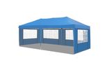 Tenda Per Feste Con Pareti Laterali - 300X600 Cm - Pieghevole - Blu - Tessuto Oxford 420D - Padiglione Easy-Up - Impermeabile E Resistente Alle Intemperie - Altezza Regolabile