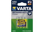 Batterie Varta Recharge Accu Power Aaa 1000 Mah Pronte All'uso 4 Pezzi In Blister