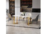 Tavolo Da Pranzo Sweiko 117X68Cm,(1-St), Struttura In Metallo Tavolo Da Pranzo Rettangolare Con Motivo Moderno In Marmo Tavolo Da Cucina Con Gambe In Metallo Per Sala Da Pranzo Soggiorno, Bianco, Oro/Bianco