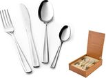 Servizio Posate 24 Pezzi Pompea In Acciaio Inox Con Baule In Legno Composto Da 6 Cucchiai, 6 Forchette, 6 Coltelli, 6 Cucchiaini Caffè