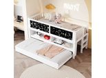 Letto Per Bambini Abrihome 90X200Cm Estraibile Con Protezione Anticaduta E Rete A Doghe, Letto A Casetta In Legno Massiccio Con Pannello Graffiti E Contenitore, Bianco