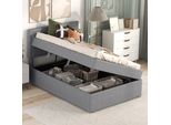 Flieks Letto Imbottito Letto Singolo 90X200Cm Letto Contenitore Con Rete A Doghe, Letto Giovanile Letto A Molle Con Contenitore Letto, Grigio