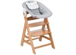 Hauck Hochstuhl-Set Apha Newborn Set , Natur, Hellgrau , Holz, Metall, Textil , Buche , massiv, teilmassiv , 65x93.5x49 cm , Bezug abnehmbar, waschbar, 3-Punkt-Gurt , Babymöbel, Hochstühle & Zubehör, Hochstühle