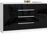 Akord Credenza 2 Ante 4 Cassetti Bianco/Nero Lucido 160X40X99 Cm