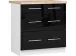 Armadio Da Cucina Oliwia S80 3SZ Bianco Nero Lucido Con 3 Cassetti E Piano In Rovere Sonoma